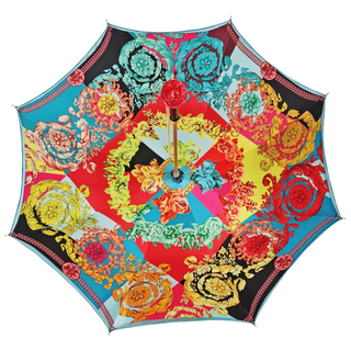 Women's Sicilian art luxury umbrella gold handle top view