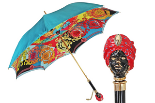 Sicilian art luxury umbrella 24K gold handle front view