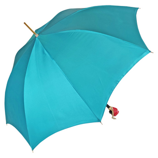 Handmade Sicilian art umbrella 24K gold handle open canopy