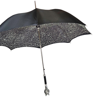 Premium black hand-painted wolf silverplated 925 handle carbon fiber umbrella side