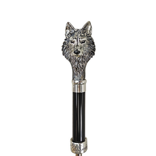 Premium black hand-painted wolf silverplated 925 handle carbon fiber umbrella canopy