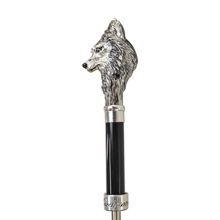 Premium black hand-painted wolf silverplated 925 handle carbon fiber umbrella top