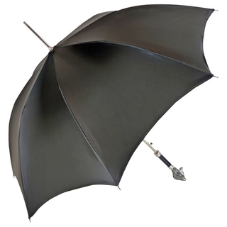 Premium black hand-painted wolf silverplated 925 handle carbon fiber umbrella open