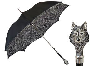 Premium black hand-painted wolf silverplated 925 handle carbon fiber umbrella front