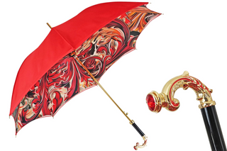 Luxury red umbrella – hand-painted 24K gold handle satin front