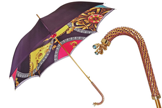 Handcrafted luxury umbrella amethyst crystal handle front view