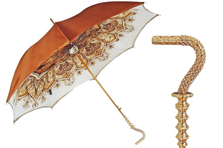 Handmade fancy luxury umbrella 24K gold Swarovski handle front