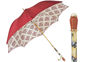 Premium women's luxury satin umbrella – gold Swarovski handle front