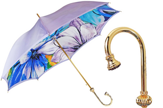 Flowered lilac luxury umbrella amethyst crystal handle front
