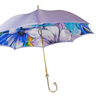 Women's lilac floral umbrella amethyst crystal handle side