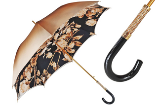 Elegant ladies Italian umbrella – 24K gold handle floral canopy front