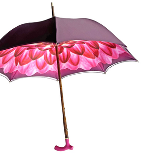 Ladies umbrella – pink leather handle close-up