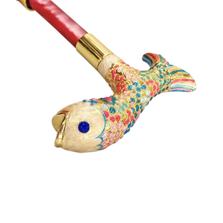 Premium hand-painted umbrella – gold handle side profile