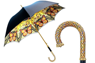 Butterfly double canopy luxury umbrella gold plated handle front