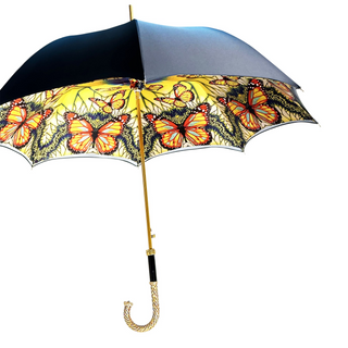 Women's butterfly double canopy umbrella gold plated handle side