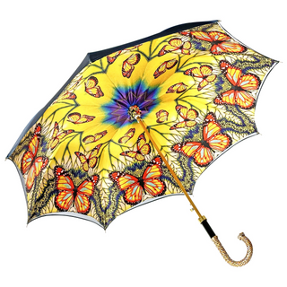 Women's butterfly double canopy umbrella gold handle top view