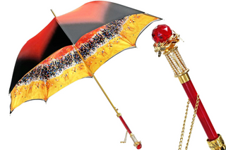 Luxurious red Italian umbrella 24K gold crystal handle front