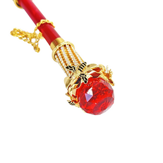Luxurious red Italian women's umbrella 24K gold crystal handle