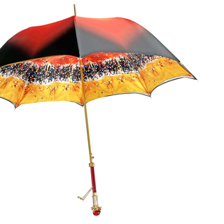 Women's luxurious red umbrella 24K gold crystal handle side