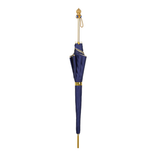 Elegant handmade gold satin umbrella 24K handle close-up