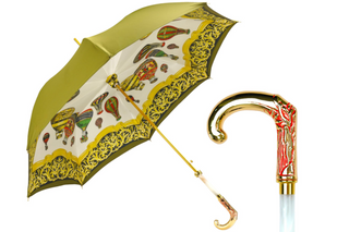 Hot air balloon Italian umbrella – satin canopy gold handle front