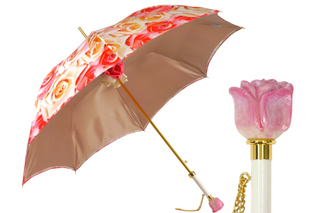 Premium hand-painted rose luxury umbrella 24K gold handle front
