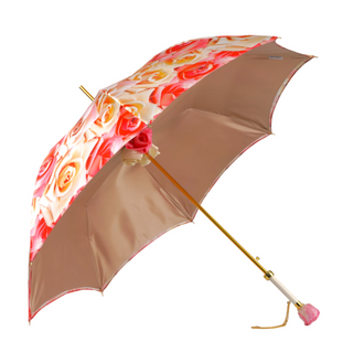 Women's hand-painted rose umbrella 24K gold handle side view