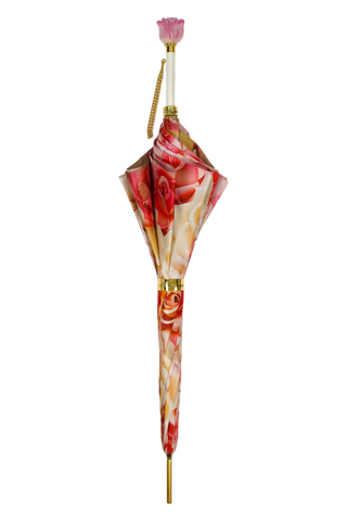 Elegant hand-painted rose umbrella 24K gold handle close-up