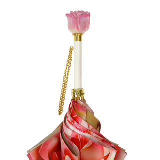 Luxury hand-painted rose umbrella 24K gold handle detail