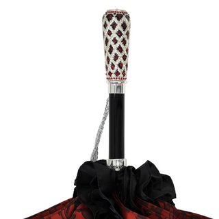 Luxury black umbrella – silver plated handle side view