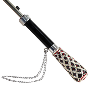 Designer umbrella black satin – handle and ribs close-up