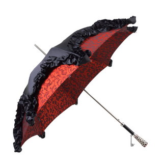 Designer black umbrella – silver plated handle close-up