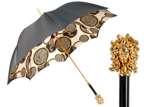 Luxury satin umbrella hand-painted Medusa handle 24K gold front