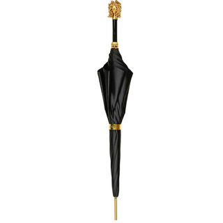 Elegant luxury satin umbrella Medusa 24K gold handle close-up