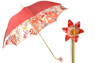 Luxury floral umbrella hand-painted red flower handle front