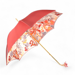 Women's luxury floral umbrella hand-painted red handle side