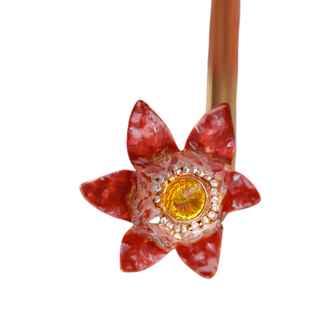 Luxury floral umbrella hand-painted red handle satin canopy