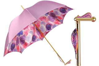 Luxury pink umbrella satin hand-painted floral handle 24K gold front