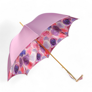 Women's luxury pink satin umbrella floral handle 24K gold side