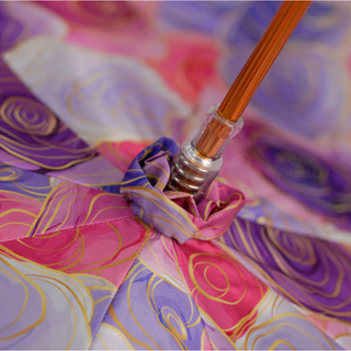 Women's luxury pink satin umbrella floral handle 24K gold top