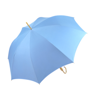 Light blue satin umbrella – gold handle side profile