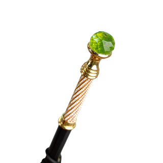 Luxury leopard umbrella handmade 24K gold green crystal detail