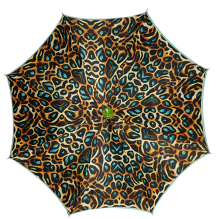 Exclusive luxury leopard umbrella 24K gold green crystal handle