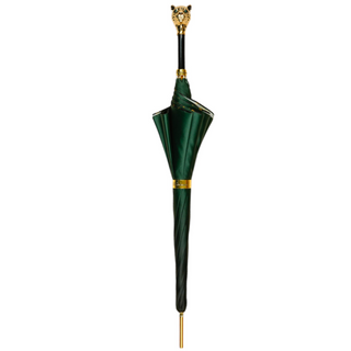 Luxury green umbrella – gold handle open canopy view