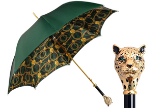 Green Italian luxury umbrella – 24K gold handle silk canopy front