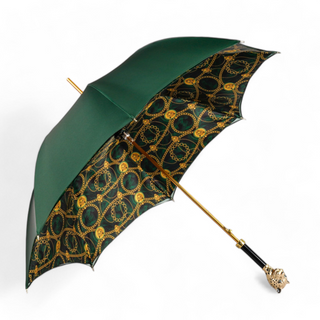 Green satin umbrella – 24K gold handle close-up