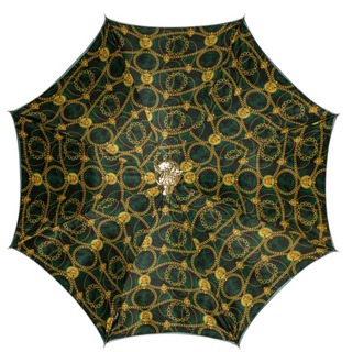 Handmade Italian green umbrella – 24K gold handle closed