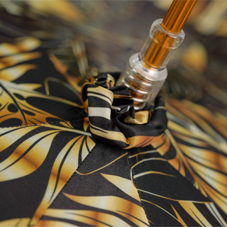 Golden bamboo handle umbrella – satin canopy detail