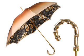 Golden bamboo handle Italian umbrella – satin fabric automatic open front