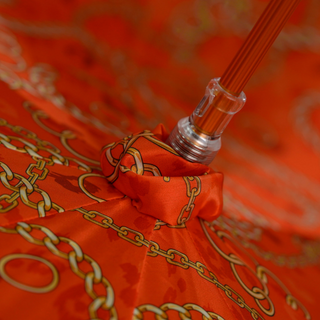 Red Italian satin women's umbrella gold chihuahua handle